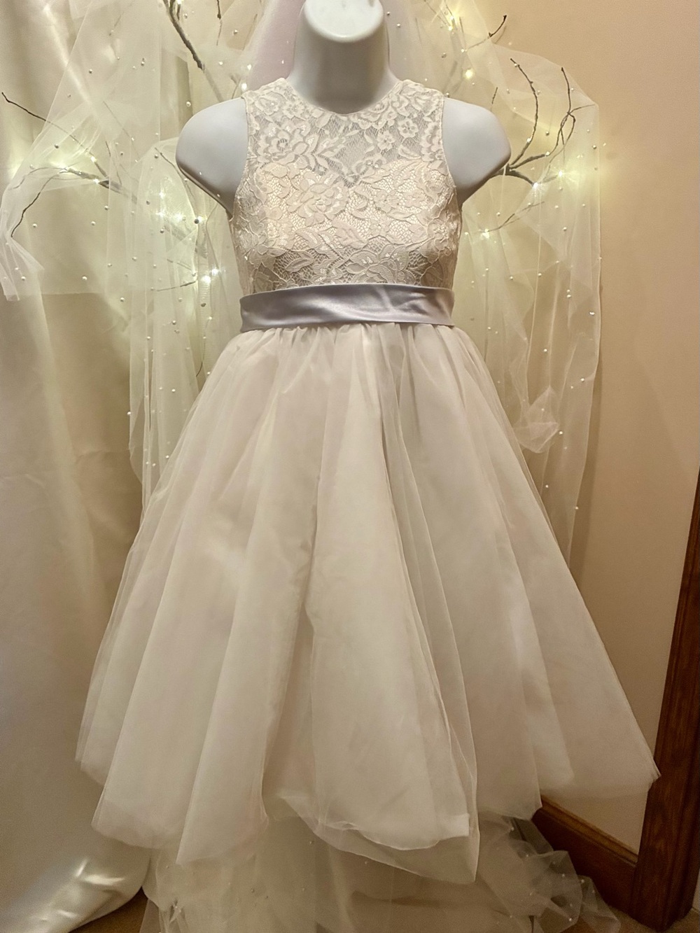 American Princess Ivory Lace Tulle Dress with Satin Waistband